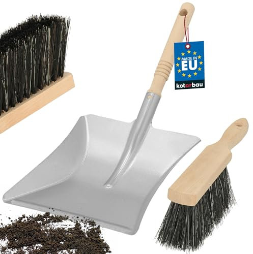 KOTARBAU® Balai à Main et Pelle avec Manche en Bois Acier galvanisé Balayette et balayeur à Main métal Ensemble de Balayage Balayette à Main avec Pelle Balayeuse à Main Bois Pelle