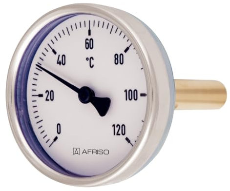 Bimetall Thermometer Stahlblech mit Tauchhülse 0-120°C Gehäuse-Ø 63, 80 oder 100 mm axial hinten Heizung Sanitär (Durchmesser 100 mm/Schaftlänge 100 mm)