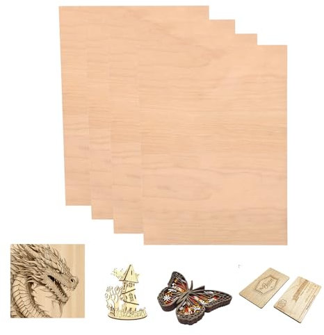 SCULPFUN 4 láminas de madera contrachapada de haya roja, 3 mm de grosor, 30 cm x 20 cm, madera sin tratar para manualidades, grabado láser y corte