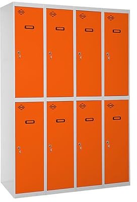 SimonRack Simonlocker Metallschrank, 8 Türen, inkl. Schlüssel, 1800 x 1200 x 500 mm, Grau/Orange