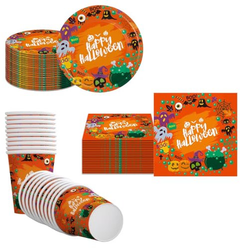EULAPGOE Set per la Festa di Halloween - Kit con Bicchieri e Piatti di Carta, Carta Velina - Servizio 20