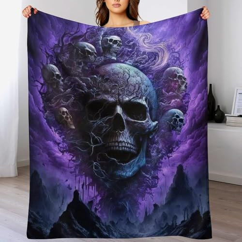 AAPZY Totenkopf Decke, Flannel Tagesdecke Couchdecke Sesseldecke Wohndecke Vier Jahreszeiten Decke Kuscheldecke Sofadecke Mit Muster, （100×130cm）