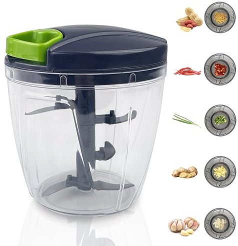 Dunkwckore 900 ml Mini Hachoir Manuel, Coupe Oignon Manuel avec 5 Lames en Acier Inoxydable, Mixeur Manuel, Hachoir Oignon, Hachoir Ail, Hachoir Manuel a Ficelle, Hachoir Legume avec Cordon de Tirage