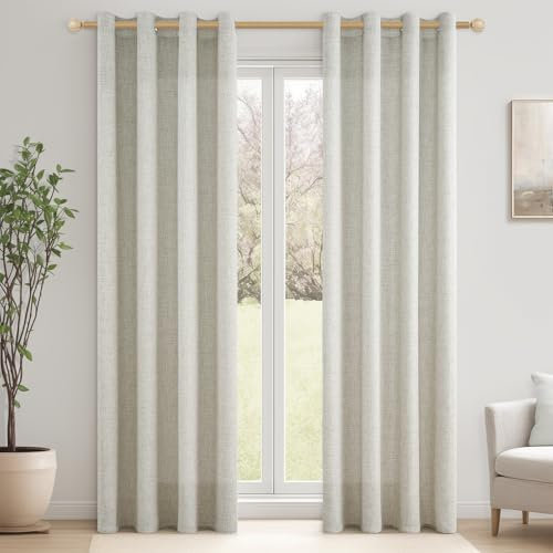 CUTEWIND Vorhang Leinen Halbtransparent Vintage Wohnzimmer Landhaus Gardine Fenster Stores Gardinen Schals mit Ösen 2er Set Vorhänge Leinenoptik 240 cm Lang, 140 cm Breit, Linen Curtains