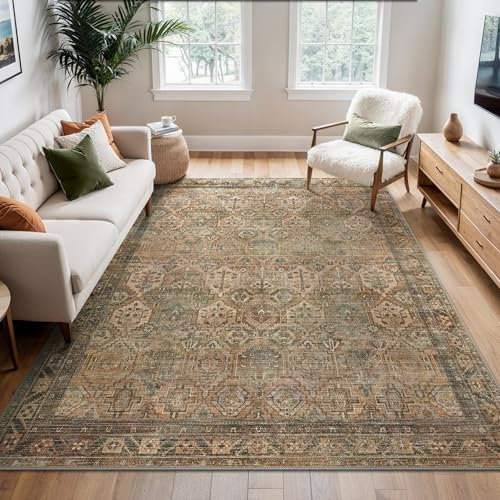 BEIMO Waschbarer Teppich Wohnzimmer Vintage, Boho Teppich Schlafzimmer Groß Orientalisch rutschfest für Badezimmer Esszimmer, Braun, 160x230cm