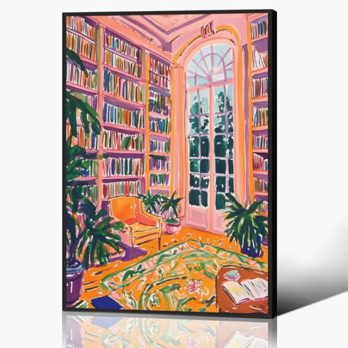 Henri Matisse Leinwand-Kunst, klassisches rosa Bibliotheks-Poster für Zimmer, ästhetisch, Retro-Lesebuch, Wandkunst, bucharisches Kunstwerk, berühmte Kunstdrucke für Buchecke, 40,6 x 61 cm, gerahmt
