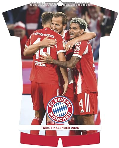 N Neumann - FC Bayern München 2026 – Trikotkalender 34x42 cm mit 12 Monatsblättern, 2-sprachigem Kalendarium & Spiralbindung, origineller ... in Trikotform für Fans: Trikot-Kalender 2026