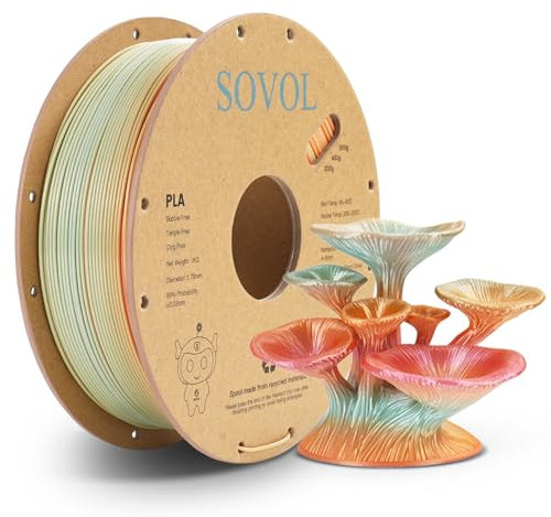 Sovol Filament Mehrfarbig Silk PLA Rainbow Fast Chnage Color Regenbogen PLA 1 kg 1,75 mm 3D Drucker Filament +/- 0,03 mm, Orange Blau Rosa Gelb