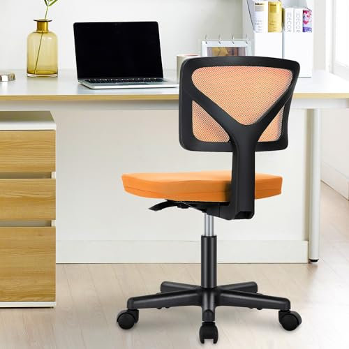 DUMOS Klein Bürostuhl ohne Armlehne - EIN Bequemer Schreibtischstuhl, Lendenwirbelstütze Drehstuhl mit Rollen, Bürosessel Geeignet für Büro, Studie, Wohnzimmer und andere Umgebungen (Orange)