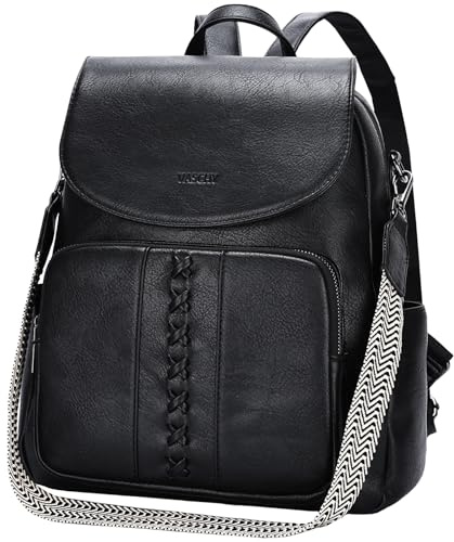 VASCHY Sac à Dos Antivol Femme Cuir, Élégant Sac à Main Porté Dos Bohème Rétro Imperméable avec Bretelle Réglable pour Travail Université Voyage, Noir