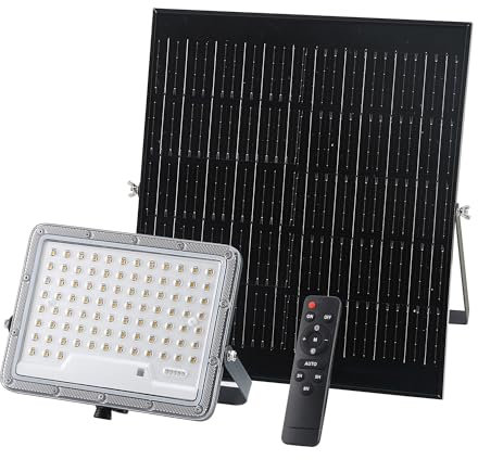 Suprema, Faretto LED da Esterno Solare, Proiettore Solare 2000 LM in Alluminio, Sensore Crepuscolare, Timer 3/5/8h, Intensità Regolabile, IP65, Telecomando Incluso