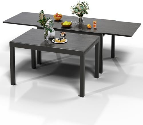 Devoko Aluminium Ausziehbarer Gartentisch, Wetterfest 130-260x80x75cm Outdoor Esstisch für 6-8 Personen mit Sonnenschutz, Leicht zu Reinigen, Leicht zu Reinigen, Dunkelgrau