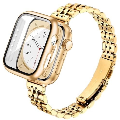 wipalor Metall Armband Kompatibel mit Apple Watch Armband Damen mit Gehäuse 38mm 40mm 41mm 42mm 44mm 45mm 46mm Serie 11 10 9 8 7 6 5 4 SE 3 2 1, Edelstahl Metall Band für Apple Watch Band Gehäuse