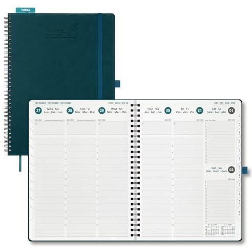 BEZEND Kalender 2026 2027 Buchkalender 1 Woche 2 Seiten A4 (28,5 x 22 cm) | 18-Monate Wochenplaner (Juli 26-Dez 27), Ringbuch mit PU-Leder Softcover, 80 GSM Papier, Dunkelgrün