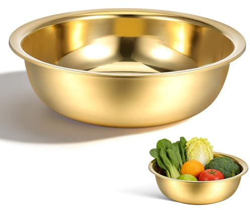 NUOBESTY Large Thickened Stainless Steel Basin 38Cm Copper-Effect Foot Bath Bowl for Soaking, Face Washing, Vegetable Cleaning and Laundry Use at Home and Travel