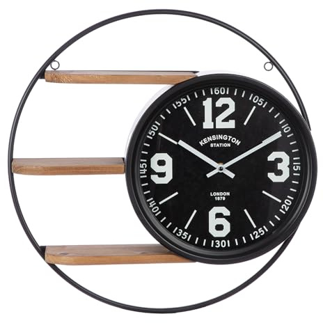 Casablanca Klako Wanduhr Regal - rund - Metall - naturfarben/schwarz - Ø 50cm x Tiefe 12 cm - Batterien in der Lieferung Nicht enthalten