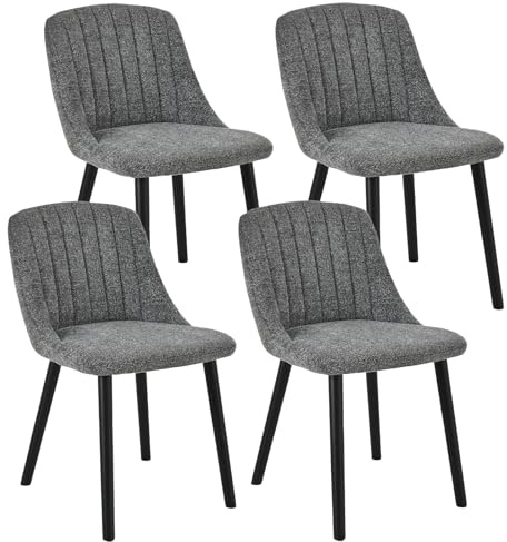 Goeurvant Esszimmerstühle Grau 4er Set Holzbeine Polsterstuhl Küchenstuhl aus Chenille Stühle Esszimmer Wohnzimmerstuhl für Esszimmer Küche Büro