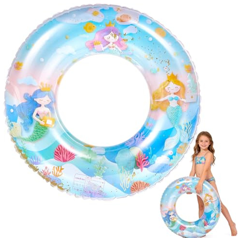 Schwimmring Kinder, Meerjungfrau Schwimmreifen Kinder Schwimmflügel, Transparenter Auslaufsicherer Schwimmhilfe für 4-9 Jahre(B)