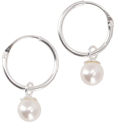 Silbercreolen mit kleiner Süßwasserperle, handgefertigt, elegant, Unisex