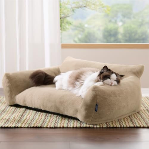 BEDSURE Katzenbett große Katzensofa Hundesofa, 76x51x25cm, Kamel | waschbar, für kleine Hunde und große Katzen, abnehmbarer Bezug, rutschfester Unterseite, rutschfest, für den Innenbereich