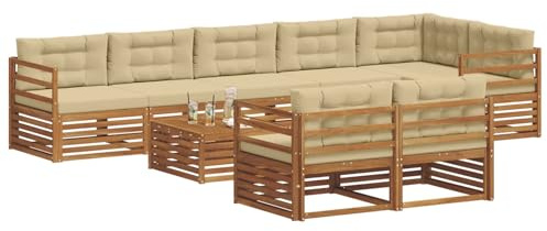 vidaXL Outdoor-Sofagarnitur mit Kissen 9 pcs Natur und Beige, Garten, modernes Sofa für draußen, schicke Lounge-Möbel, haltbar und bequem für Deine Terrasse