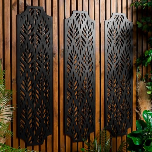 DEENZ Pack Of 3 Black Metal Wall Screens Curve Edges Both Indoor-Outdoor Décor Portrait Panel Display Garden Area, Patio & Living Room 120 X 30 X 1.5 Cm