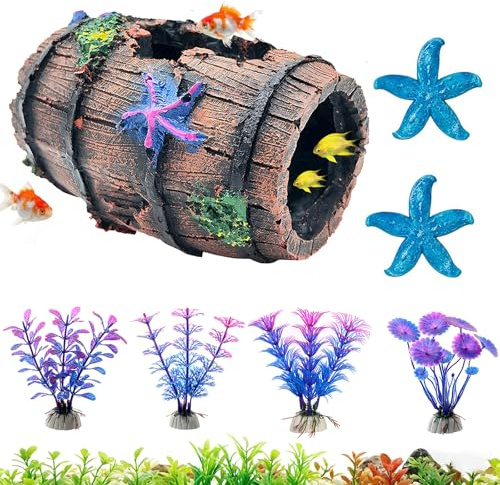 Rdunulioo 7 Stück Aquarium Deko Set, Simulation Moos Höhle Versteck aus Harz, Aquarium Zubehör für Garnelen und kleine Fische, Aquarien Dekoration für Zuhause & Terrarium