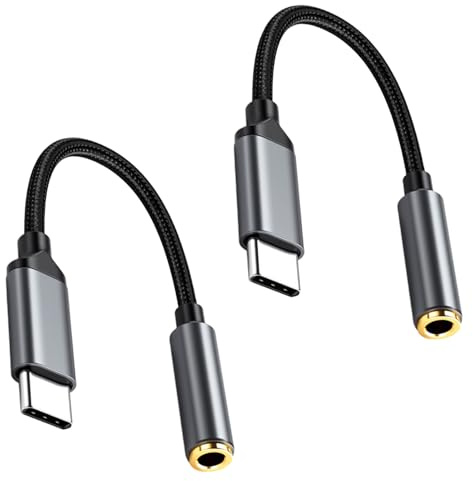 Haefan Adattatore da USB C a Jack 3,5 mm, 2 cavi audio tipo C ad audio, Dongle auricolare DAC compatibile con iPhone 15 Pro Max, Galaxy S24 S23 S22 Ultra, Pixel 8 7, iPad Pro