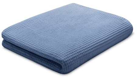 Ehrenkind Tagesdecke Waffelpiqué Jeansblau 150 x 250 cm – Bettüberwurf aus 100% Bio-Baumwolle, Oeko-TEX® Zertifiziert