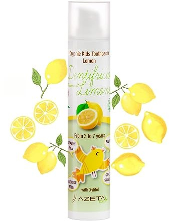 Dentifricio biologico certificato con xilitolo - Linea Bimbi (kids) - confezione da 50 ml al gusto limone - rafforza gengive e lo smalto - non contiene fluoro