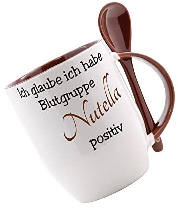 CreaLuxe Löffeltasse 'Ich glaube ich habe Blutgruppe Nutella positiv' bedruckt, Kaffeetasse mit Motiv, Bürotasse