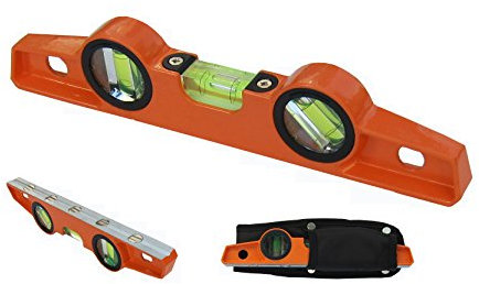 Professionelle magnetische Gerüst-Wasserwaage, 25,4 cm, Fräs-V-Nut-Basis mit 5 starken Seltenerdmagneten für hervorragende Griffkraft, Druckguss-Magnet-Torpedo-Wasserwaage 250 mm und Holster