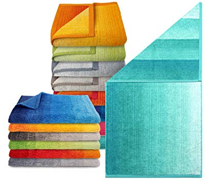 Dyckhoff Bio-Badezimmerserie „Colori“ - erhältlich als Handtuchserie und als Badteppichserie in 8 brillanten Farbkombinationen, Handtuch 50 x 100 cm, türkis