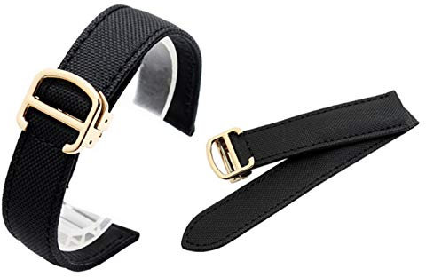 Richie strap Uhrenarmband aus Segeltuch und Leder mit 16 mm/18 mm/20 mm, passend für Cartier Tank Ronde Solo (Schnalle), Goldene Schnalle, 18 mm, Riemen