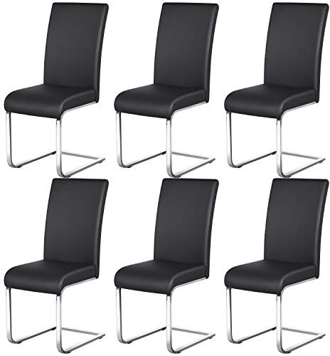 Yaheetech Esszimmerstühle Schwingstuhl 6er Set Küchenstuhl Kunstleder 135 kg belastbar, Schwarz