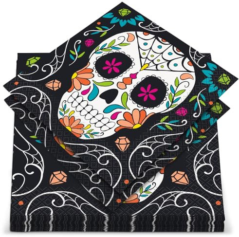 Unique Party 77062 - Skull Day of the Dead Halloween Napkins, Pack of 20
