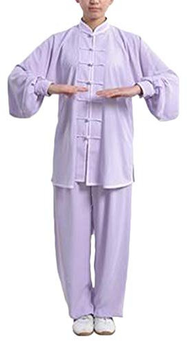 DianshaoA Uniforme Tradizionale Pankou Cinese Cotone E Lino Tai Chi Uniformi Kung Fu Abbigliamento Unisex Viola Chiaro S