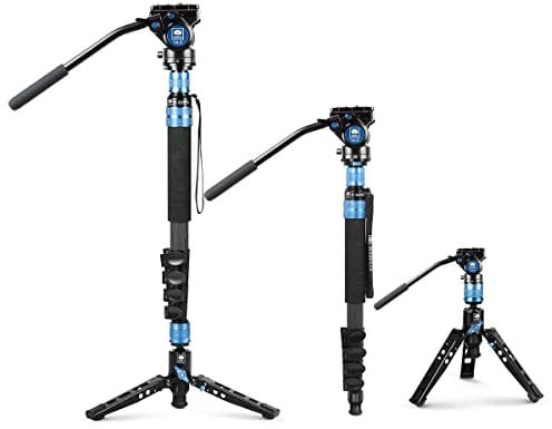 SIRUI P-325FL Carbon Fibre Monopod with Removable Tripod Stand Base, Travel Monopod with VA-5 Fluid Head for DSLR Camera, Video Camcorder, Max Load 10kg