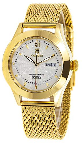 C CAVADINI Herren-Armbanduhr Analog Automatik mit Mesharmband CV-999 (Elfenbein)