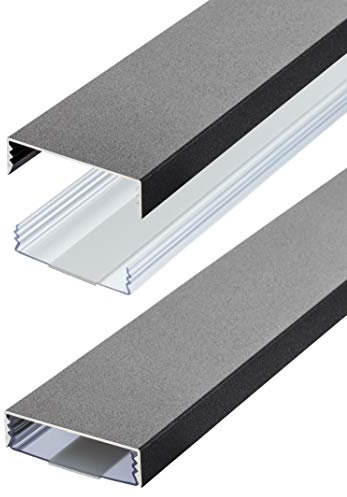 Flacher Design Aluminium Kabelkanal lackiert in Gusseisen Style Anthrazit Feinstruktur selbstklebend 50 mm x 15 mm Alunovo Kabelschacht Leitungskanal Installationskanal (Länge: 100cm)