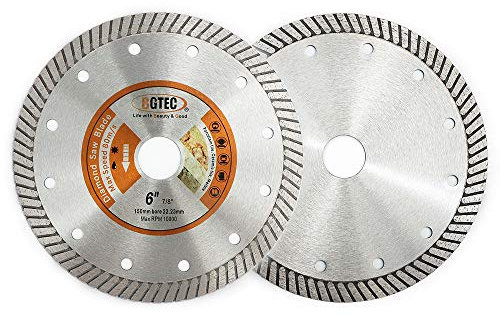 BGTEC Diamond Tile Blade 2PCS 150mm Super Thin Turbo Rim Concrete Porcelain Saw Blade with 22.23mm Arbor for Cutting Porcelain Tile Ceramic Granite Marble Hard Material Cutting Disc