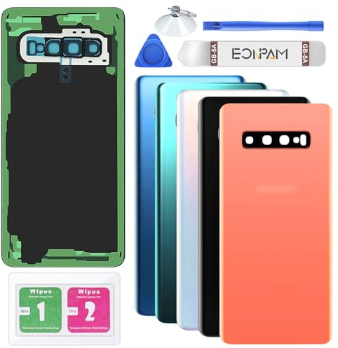 Eonpam Akkudeckel für Samsung Galaxy S10 G973 Rückseite Glas Backcover Ersatz Reparatur Set mit Kameraglas (Flamingo Pink)