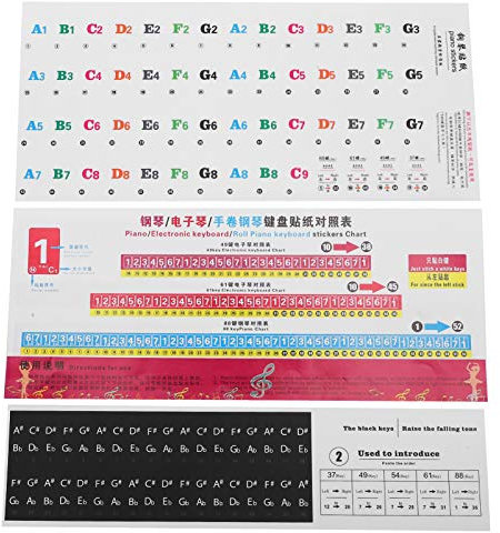 Tissting Klavier Keyboard Noten Aufkleber für88/61/54 KeyTasten Farbige Klavieraufkleber für Keyboards Piano Lernen Anfänger