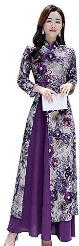 Robe traditionnelle vietnam rétro Ao Dai élégante chinoise Cheongsam Floral Festival Mariage Soirée Qipao, violet, XL