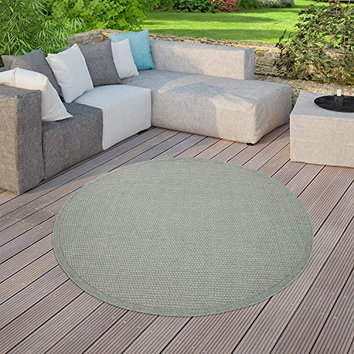 TT Home In-& Outdoorteppich Terrasse Küche Balkon Wetterbeständig Modern Unifarben, Farbe:Grün, Größe:160 cm Rund