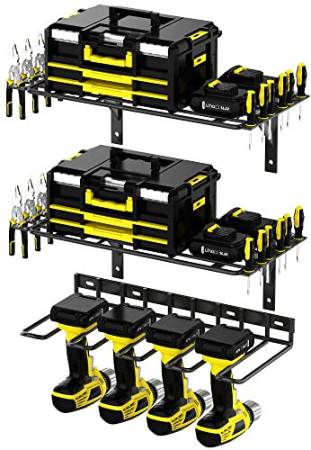 ENONCI Werkzeugspeicher Aufbewahrung Elektrowerkzeug Organizer,3-stöckiges 8 Schlitzen Bohrhalter Wandmontage Garage Werkzeugregal Metall, Werkzeugaufbewahrung Organisation