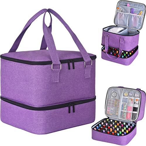 FCQQYWZ Nail Polish Organizer Case - Holds 42+ Bottles (15ml/0.5 fl.oz) and 1 Nail Lamp, Upgraded Double-layer Nail Polish Carrying Case Nail Polish Storage Bag with Handles (Purple)