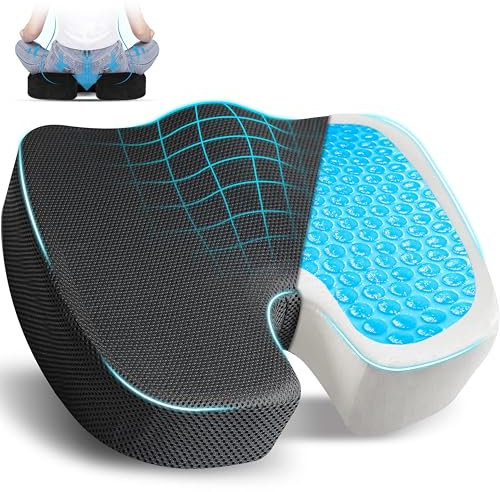 EcoNour Coccyx Cushion | Memory Foam Pain Relief Cushion for Back Support | Sciatica Tailbone Pain Relief | Anti-Slip Gel Orthopaedic Ergonomic Cushions for Office Chair (Seat Cushion with Gel)
