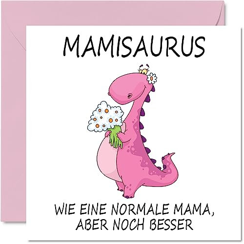 Stuff4 Lustige Geburtstagskarten für Mama – Mamisaurus – Witzige Muttertag Karte für Mama von Tochter und Sohn, Mutter-Geburtstagsgeschenke, 145 mm x 145 mm große Muttertagsgrußkarten