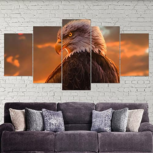WAGYU 5 teiliges wandbild Adler, Vogel 5 stück leinwand wandkunst,5 teilig leinwand wanddeko wohnzimmer,leinwanddruck 5 teilig bilder wohnzimmer modern groß,mit rahmen,xxl 150x80cm